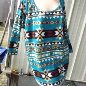 NWOT Turquoise Haven Southwestern Aztec Pullover Shirt Tunic Oversized M